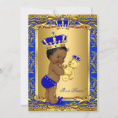 Royal Blue Prince Crown Baby Dusche Bear Ethnic Einladung (Vorderseite)