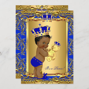 Royal Blue Prince Crown Baby Dusche Bear Ethnic Einladung
