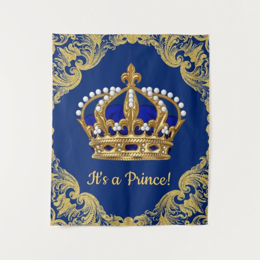 Royal Blue Prince Crown Babydusche Hintergrund Wandteppich (Vorderseite)