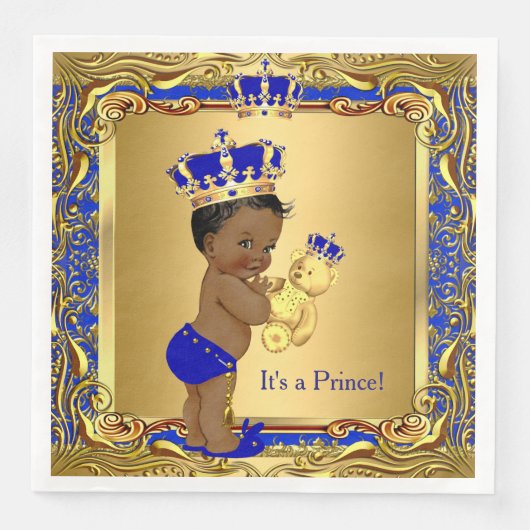 Royal Blue Prince Gold Crown Baby Dusche Ethnic Serviette (Vorderseite)