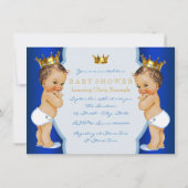 Royal Blue Prince Twin Boy Baby Dusche Einladung (Rückseite)