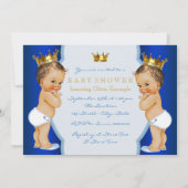 Royal Blue Prince Twin Boy Baby Dusche Einladung (Rückseite)