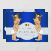 Royal Blue Prince Twin Boy Baby Dusche Einladung (Vorne/Hinten)
