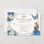 Royal Blue Princess Floral Sweet 16 Rsvp Cards (Vorderseite)