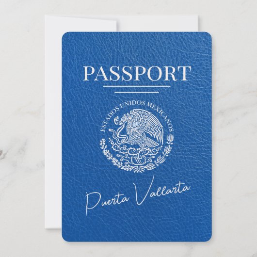 Royal Blue Puerta Vallarta Passport Wedding Einladung (Rückseite)