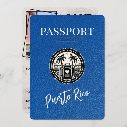 Royal Blue Puerto Rico Passport Save The Date (Vorne/Hinten)