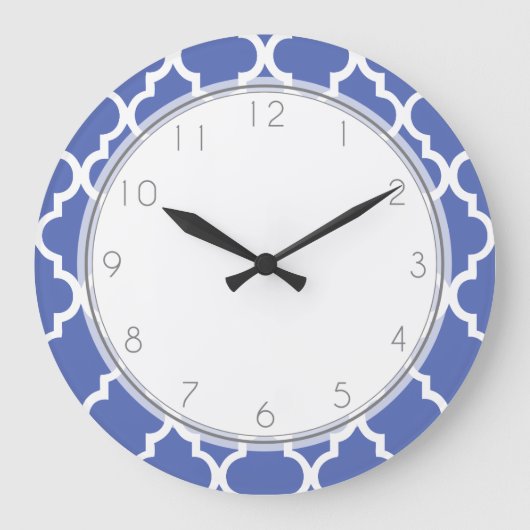 Royal Blue Quatrefoil Pattern Große Wanduhr (Vorderseite)