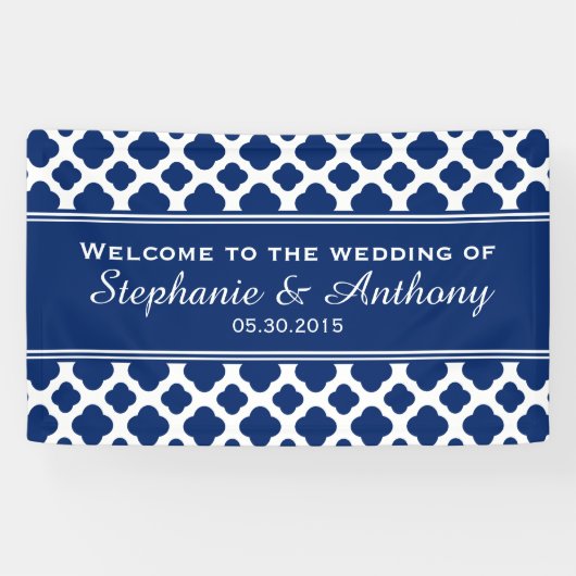 Royal Blue Quatrefoil Wedding Banner (Horizontal)
