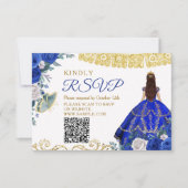 Royal Blue Quinceañera 15 Anos RSVP Card Dankeskarte (Vorderseite)