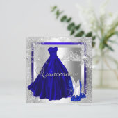 Royal Blue Quinceanera 15. Elite Elegant Geburtsta Einladung (Stehend Vorderseite)