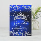 Royal Blue Quinceanera 15. Geburtstag Einladung (Stehend Vorderseite)