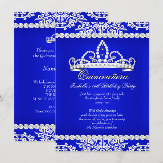Royal Blue Quinceanera 15. Geburtstagsparty Tiara Einladung