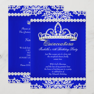 Royal Blue Quinceanera 15. Geburtstagsparty Tiara Einladung