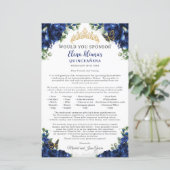 Royal Blue Quinceanera 15 Sponsor Request Letter (Stehend Vorderseite)