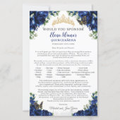 Royal Blue Quinceanera 15 Sponsor Request Letter (Vorderseite)