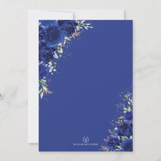 Royal Blue Quinceañera Butterflies Mis Quince Einladung (Rückseite)