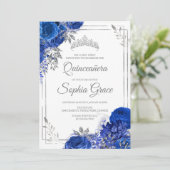 Royal Blue Quinceañera Butterflies Mis Quince Einladung (Stehend Vorderseite)