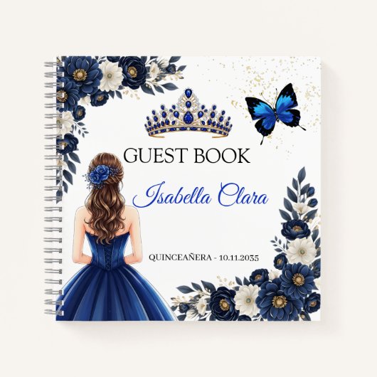 Royal Blue Quinceañera Butterfly Guest Book Notizblock (Vorderseite)