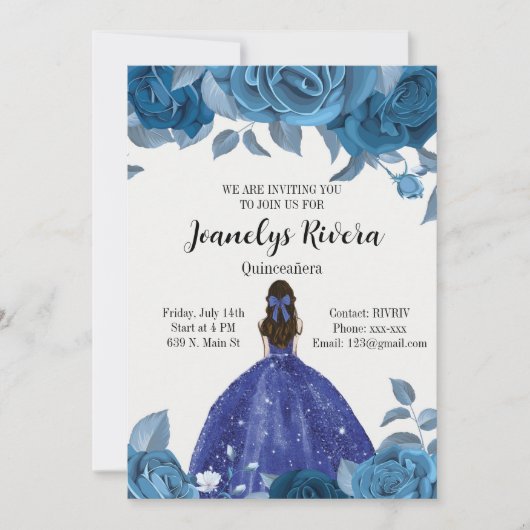 Royal Blue Quinceañera Einladung (Vorderseite)