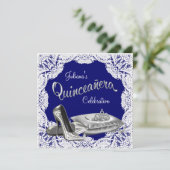 Royal Blue Quinceanera Einladung (Stehend Vorderseite)
