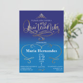 Royal Blue Quinceañera Einladungsvorlage Einladung (Stehend Vorderseite)