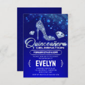 Royal Blue Quinceanera Glitzern Diamond Geburtstag Einladung (Vorne/Hinten)