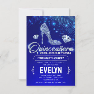 Royal Blue Quinceanera Glitzern Diamond Geburtstag Einladung