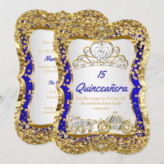 Royal Blue Quinceanera Magical Tiara Gold Einladung
