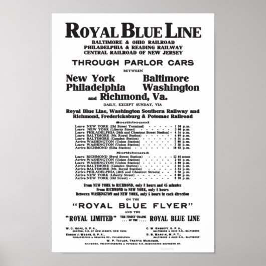 Royal Blue Railroad Line 1908 Poster (Vorne)
