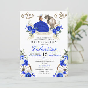 Royal Blue Ranch Horch Rose Charro Quinceañera Einladung