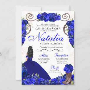 Royal Blue Ranchero Princess Quinceanera Einladung
