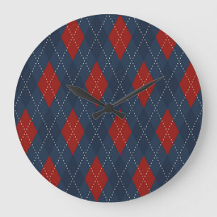 Royal Blue Raute Weihnachtsmuster Große Wanduhr