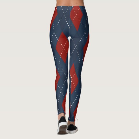 Royal Blue Raute Weihnachtsmuster Leggings (Rückseite)