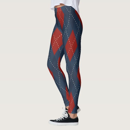 Royal Blue Raute Weihnachtsmuster Leggings (Links)