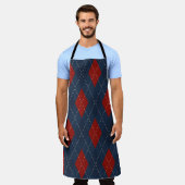 Royal Blue Raute Weihnachtsmuster Schürze (Getragen)