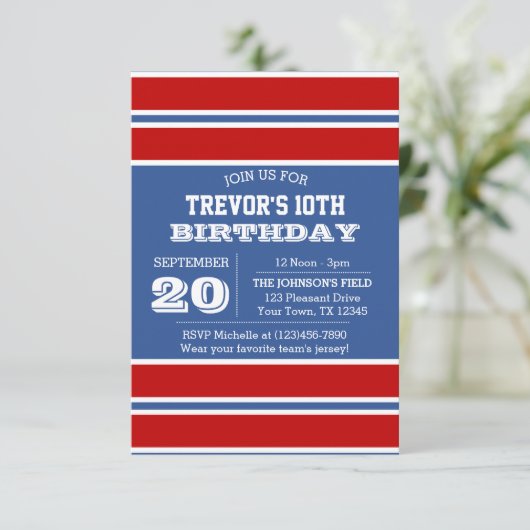 Royal Blue Red and White Team Einladung zum Geburt (Stehend Vorderseite)