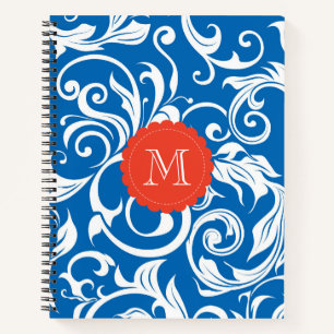Royal Blue Red Wallpaper Swirl Monogram Notizbuch