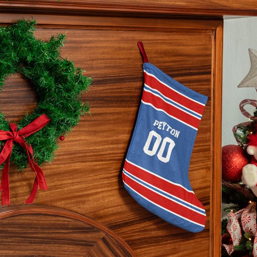 Royal Blue, Red & White Football Team Personalisie Kleiner Weihnachtsstrumpf