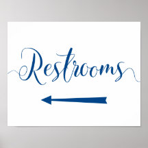Royal Blue Restrooms Sign - Links Arrow-Richtung
