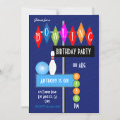 Royal Blue Retro Bowling Birthday Party Magneteinladung (Vorderseite)