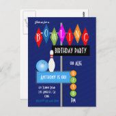 Royal Blue Retro Bowling Birthday Party Postkarte (Vorne/Hinten)