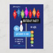 Royal Blue Retro Bowling Birthday Party Postkarte (Vorderseite)