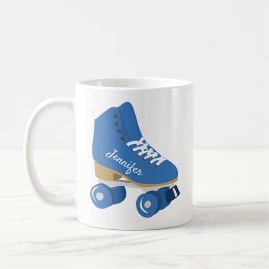 Royal Blue Retro Quad Roller Skate Personalisiert Kaffeetasse (Links)
