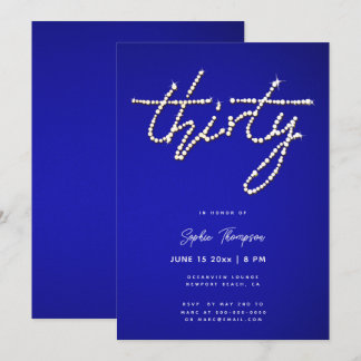 Royal Blue Rhinestones Calligraphy 30. Geburtstag Einladung