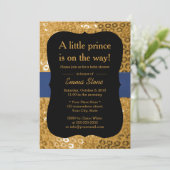 Royal Blue Ribbon Black & Gold Baby Dusche Einladung (Stehend Vorderseite)