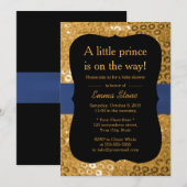 Royal Blue Ribbon Black & Gold Baby Dusche Einladung (Vorne/Hinten)