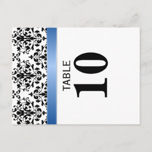Royal Blue Ribbon Damask Tischnummer Card gedruckt