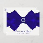 Royal Blue Ribbon & Diamonds Save the Date elegant Ankündigungspostkarte (Vorne/Hinten)