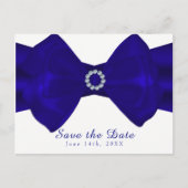 Royal Blue Ribbon & Diamonds Save the Date elegant Ankündigungspostkarte (Vorderseite)