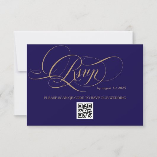 Royal Blue Romantic Calligraphy Wedding RSVP Karte (Vorderseite)